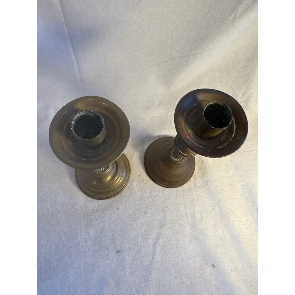 Vintage‎ Brass Candlestick Holders Pair Fluted Column Neoclassical Taper Set